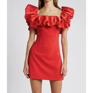 LIKELY x REVOLVE Ina Ruffle Red Off The Shoulder Ruffle Mini Dress Sz 6 / Small